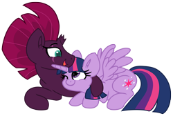 Size: 9407x6334 | Tagged: safe, artist:ejlightning007arts, fizzlepop berrytwist, tempest shadow, twilight sparkle, twilight sparkle (alicorn), alicorn, unicorn, my little pony: the movie, cute, female, lesbian, shipping, snuggling, tempestbetes, tempestlight, twiabetes, vector