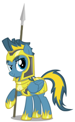 Size: 2736x4446 | Tagged: safe, artist:mrlolcats17, oc, oc only, oc:bolterdash, pegasus, pony, armor, guard armor, helmet, hoof shoes, hooves, male, royal guard armor, simple background, smiling, solo, spear, stallion, transparent background, vector, weapon, wings