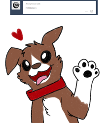 Size: 800x912 | Tagged: safe, artist:askwinonadog, winona, dog, ask, ask winona, floating heart, heart, paw pads, paws, simple background, solo, tongue out, tumblr, underpaw, waving, white background