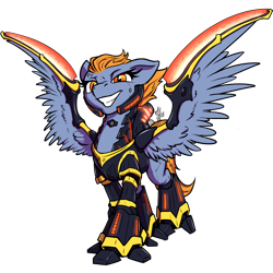 Size: 1200x1200 | Tagged: safe, artist:kalemon, oc, oc:cobra, cyborg, pegasus, pony, armor, artificial wings, augmented, mechanical wing, simple background, space horse rpg, spread wings, transparent background, wings