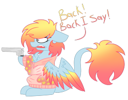 Size: 1641x1281 | Tagged: safe, artist:crazysketch101, oc, oc:crazy looncrest, pegasus, pony, gun, simple background, transparent background, weapon