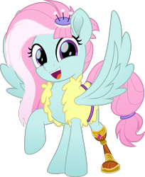 Size: 5590x6850 | Tagged: safe, artist:jhayarr23, kerfuffle, pegasus, pony, rainbow roadtrip, absurd resolution, amputee, clothes, cute, female, fufflebetes, looking at you, mare, movie accurate, prosthetic leg, prosthetic limb, prosthetics, raised hoof, simple background, smiling, solo, spread wings, transparent background, vector, wings