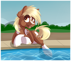 Size: 3000x2581 | Tagged: safe, artist:tehshockwave, oc, oc only, earth pony, pony, looking at you, male, smiling, solo, stallion, swimming pool