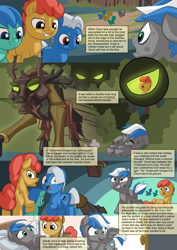 Size: 751x1063 | Tagged: safe, artist:mysticalpha, oc, oc:cloud zapper, earth pony, pegasus, pony, timber wolf, comic:cloud zapper and the helm of chaos, bed, colt, comic, forest, hospital, hospital bed, male, mirror, page