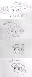 Size: 853x2048 | Tagged: safe, artist:tjpones, spike, twilight sparkle, twilight sparkle (alicorn), alicorn, dragon, pony, comic, dialogue, duckface, dumb, female, hoof hold, letter, lineart, male, mare, monochrome, simple background, simpsons did it, the simpsons, traditional art