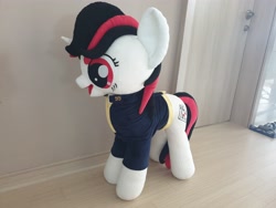 Size: 4032x3024 | Tagged: safe, artist:megatarot, oc, oc only, oc:blackjack, pony, unicorn, fallout equestria, fallout equestria: project horizons, clothes, fanfic, female, hooves, horn, irl, mare, open mouth, photo, pipbuck, plushie, solo, vault suit