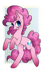 Size: 750x1200 | Tagged: safe, artist:vannah92138445, derpibooru import, pinkie pie, earth pony, pony, abstract background, cute, diapinkes, ear fluff, female, leg fluff, mare, smiling, solo