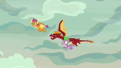 Size: 1920x1080 | Tagged: safe, screencap, garble, smolder, spike, dragon, sweet and smoky, flying, winged spike