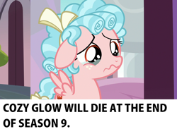 Size: 1280x972 | Tagged: safe, edit, edited screencap, screencap, cozy glow, pegasus, pony, marks for effort, spoiler:s09, confirmed, cozybuse, crying, female, filly, headcanon, solo