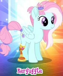 Size: 318x380 | Tagged: safe, kerfuffle, pegasus, pony, rainbow roadtrip, amputee, gameloft, name, prosthetic leg, prosthetic limb, prosthetics