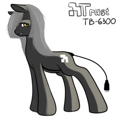 Size: 900x900 | Tagged: safe, artist:kira-minami, oc, oc only, earth pony, object pony, original species, pony, aside glance, female, hair over one eye, looking at you, mare, ponified, power cord, sideways glance, simple background, solo, tablet, tongue out, white background