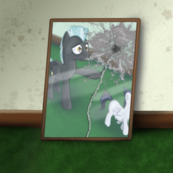 Size: 2000x2000 | Tagged: safe, artist:paracompact, rumble, thunderlane, pony, angry, atg 2019, broken mirror, brothers, male, mirror, newbie artist training grounds, sad, siblings