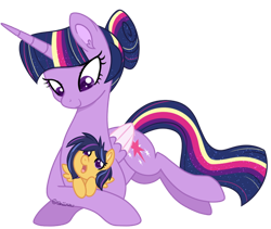 Size: 600x506 | Tagged: safe, artist:shiiazu, twilight sparkle, twilight sparkle (alicorn), oc, oc:nova star sparkle, alicorn, pegasus, pony, alternate hairstyle, baby, baby pony, colored pupils, colored wings, colored wingtips, crossed legs, cute, daaaaaaaaaaaw, daughter, digital art, duo, duo female, ear fluff, ethereal mane, family, female, filly, foal, hair bun, happy, holding a pony, hooves, looking at each other, lying down, mama twilight, mare, mother, mother and child, mother and daughter, next generation, offspring, older, older twilight, parent and child, parent:flash sentry, parent:twilight sparkle, parents:flashlight, princess, signature, simple background, smiling, starry mane, transparent background