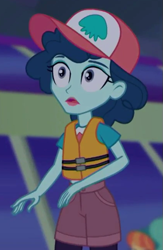 Size: 423x649 | Tagged: safe, screencap, orange sunrise, better together, equestria girls, spring breakdown, background human, baseball cap, cap, cropped, female, hat, ink jet, lifejacket, offscreen character