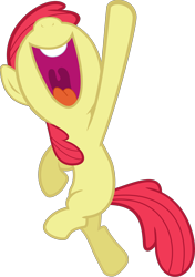 Size: 1896x2697 | Tagged: safe, artist:sir-teutonic-knight, edit, editor:slayerbvc, apple bloom, earth pony, pony, accessory-less edit, cropped, female, filly, jumping, missing accessory, nose in the air, open mouth, simple background, smiling, solo, transparent background, vector, vector edit