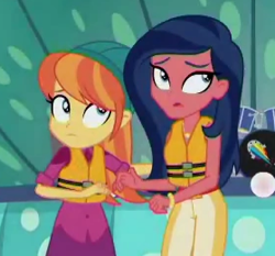 Size: 279x260 | Tagged: safe, screencap, desert sage, orange sunrise, better together, equestria girls, spring breakdown, cropped, duo, duo female, female, lifejacket