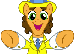 Size: 4650x3375 | Tagged: safe, artist:sketchmcreations, cheese sandwich, pony, the last laugh, clothes, hat, looking at you, male, necktie, open mouth, outstretched arms, simple background, smiling, stallion, suit, top hat, transparent background, vector