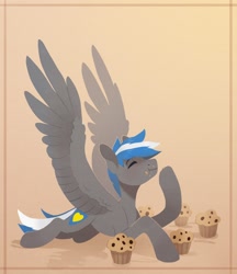 Size: 932x1080 | Tagged: safe, artist:koviry, oc, oc:cloud zapper, pegasus, pony, food, male, muffin, solo