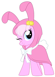 Size: 1600x2236 | Tagged: safe, artist:crystal-tranquility, oc, oc:almond bloom, pony, bunny ears, cloak, clothes, female, filly, simple background, solo, transparent background