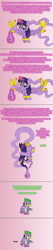 Size: 504x2372 | Tagged: safe, artist:verve, spike, twilight sparkle, twilight sparkle (alicorn), alicorn, dragon, genie pony, pony, ask, bottle, comic, female, genie, gradient background, levitation, magic, male, mare, one eye closed, pixel art, scar, smiling, telekinesis, tumblr, wink