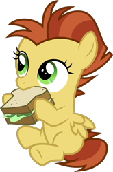 Size: 3000x4544 | Tagged: safe, artist:sollace, hyper sonic, lemon crumble, pegasus, pony, between dark and dawn, .svg available, cute, cuteness overload, eating, female, filly, foal, food, friendship student, hnnng, looking at someone, sandwich, sitting, solo, transparent background, vector