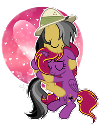 Size: 993x1205 | Tagged: safe, artist:mintoria, daring do, oc, oc:diamond-chi, pony, canon x oc, cuddling, female, lesbian