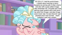 Size: 1280x720 | Tagged: safe, edit, edited screencap, screencap, cozy glow, pegasus, pony, the ending of the end, what lies beneath, a better ending for cozy, all just a dream, crying, dream, female, filly, golly, meme, sad, solo, speech bubble