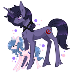 Size: 1811x1801 | Tagged: safe, artist:sugaryicecreammlp, oc, oc only, oc:red moon, oc:sparkdust knight, earth pony, pony, unicorn, bow, female, hair bow, male, mare, size difference, stallion