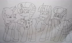 Size: 4699x2809 | Tagged: safe, artist:徐詩珮, fizzlepop berrytwist, glitter drops, spring rain, tempest shadow, twilight sparkle, twilight sparkle (alicorn), alicorn, pony, unicorn, series:sprglitemplight diary, broken horn, dawn bellwether, female, flash slothmore, glitterlight, glittershadow, horn, judy hopps, lesbian, lineart, mare, nick wilde, polyamory, shipping, sprglitemplight, springdrops, springlight, springshadow, springshadowdrops, tempestlight, traditional art, zootopia