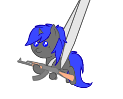 Size: 496x400 | Tagged: safe, artist:adhdsdream², oc, oc:dream², pony, unicorn, ak, ak-47, assault rifle, gun, rifle, simple background, tiny, tiny ponies, weapon