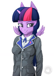 Size: 955x1351 | Tagged: safe, artist:mysticalpha, twilight sparkle, twilight sparkle (alicorn), alicorn, anthro, breasts, clothes, female, mare, smiling, smirk, solo