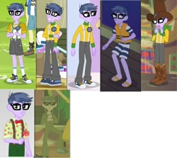 Size: 660x590 | Tagged: safe, artist:spike fancy, edit, edited screencap, screencap, microchips, sandalwood, valhallen, a banner day, a fine line, better together, equestria girls, equestria girls (movie), five to nine, legend of everfree, rollercoaster of friendship, spring breakdown, boots, camp everfree logo, camp everfree outfits, caramel apple (food), clothes, converse, cowboy boots, cowboy hat, fall formal outfits, feet, gangnam style, glasses, hat, legs, lifejacket, male, male feet, offscreen character, sandals, shoes, shorts, smiling, socks