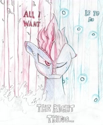 Size: 3744x4551 | Tagged: safe, artist:foxtrot3, oc, oc only, oc:ghost pepper, kirin, burning trees, colored pencil drawing, fire, flickr flies, kirin oc, traditional art, two sided posters