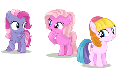 Size: 2150x1276 | Tagged: safe, artist:elementbases, artist:toybonnie54320, pinkie pie (g3), starsong, toola roola, earth pony, pegasus, pony, g3, g4, base used, g3 to g4, generation leap