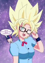 Size: 855x1200 | Tagged: safe, artist:gonzalossj3, sci-twi, twilight sparkle, human, equestria girls, akira toriyama, cute, dragon ball, dragon ball z, saiyan, style emulation, super saiyan