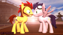 Size: 1280x720 | Tagged: safe, artist:sky chaser, soarin', oc, oc:sky chaser, pegasus, pony, 3d, beard, canon x oc, facial hair, gay, goggles, male, shipping, source filmmaker, stallion