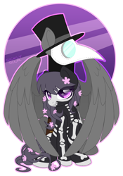 Size: 1122x1602 | Tagged: safe, artist:sickly-sour, oc, oc:doc, oc:witch, earth pony, pegasus, pony, flower, flower in hair, oc x oc, plague doctor, plague doctor mask, purple eyes, shipping, tattoo, witch doctor