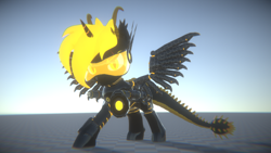 Size: 3840x2160 | Tagged: safe, artist:phoenixtm, oc, oc:phoenix stardash, cyborg, dracony, hybrid, 3d, angry, cyborg dracony, dracony alicorn, looking at you, minigun, spread wings, visor, weapon, wings