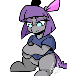 Size: 1280x1462 | Tagged: safe, artist:penpale-heart, boulder (pet), maud pie, earth pony, pony, clothes, female, lidded eyes, mare, simple background, sitting, solo, transparent background