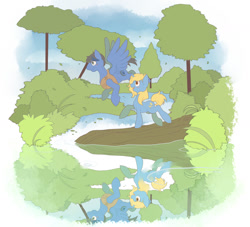 Size: 1280x1163 | Tagged: safe, artist:sony-shock, oc, pegasus, pony, unicorn, blushing, reflection, solo, tree