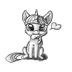 Size: 1365x1365 | Tagged: safe, artist:vvolllovv, twilight sparkle, twilight sparkle (alicorn), alicorn, pony, black and white, food, grayscale, looking at you, monochrome, pear, simple background, sitting, sketch, solo, white background