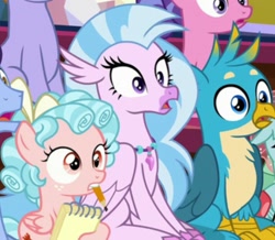 Size: 714x624 | Tagged: safe, screencap, auburn vision, berry blend, berry bliss, cozy glow, gallus, november rain, ocellus, silverstream, classical hippogriff, griffon, hippogriff, pegasus, pony, a matter of principals, cropped, female, filly, friendship student, male, teenager