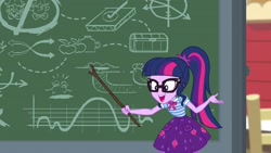 Size: 1920x1080 | Tagged: safe, screencap, sci-twi, twilight sparkle, better together, equestria girls, holidays unwrapped, chalkboard, solo