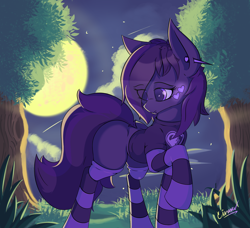 Size: 2300x2100 | Tagged: safe, artist:cinnamonnnnn, oc, oc only, pony, clothes, moon, socks, solo, striped socks, tree