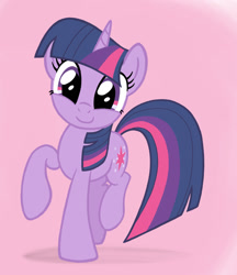 Size: 1356x1568 | Tagged: safe, artist:heartlyrosalie, twilight sparkle, unicorn twilight, pony, unicorn, cute, female, looking at you, mare, pink background, simple background, smiling, solo, twiabetes