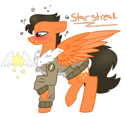 Size: 3219x3000 | Tagged: safe, artist:crazysketch101, oc, oc only, oc:star streak, pegasus, pony, blushing, clothes, jacket, simple background, solo, transparent background