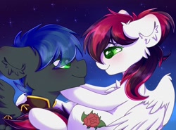 Size: 1038x770 | Tagged: safe, artist:etoz, oc, oc only, oc:fantastic storm, oc:siren, pegasus, pony, blushing, fantasiren, female, looking at each other, male, mare, night, stallion, stars