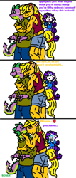 Size: 347x810 | Tagged: safe, artist:tmntfan85, derpibooru import, applejack, rarity, spike, anthro, applespike, comic, female, implied shipping, implied sparity, implied straight, kissing, male, older, older spike, shipping, simple background, straight, white background