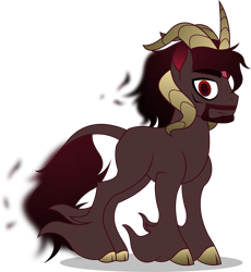 Size: 2963x3217 | Tagged: safe, artist:stellardusk, fhtng th§ ¿nsp§kbl, classical unicorn, demon, unicorn, them's fightin' herds, beard, cloven hooves, community related, dark magic, facial hair, leonine tail, long feather, looking at you, magic, male, simple background, solo, species swap, unicornified, unshorn fetlocks