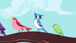 Size: 1280x720 | Tagged: safe, screencap, bird, blue jay, friendship is magic, open beak, songbird